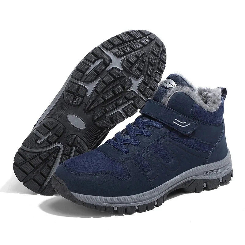 Winter High Top Snow Boots Men's Cotton Shoes Warm Fleece Lined Outdoor Anti-slip Casual Flats for Elderly And Middle-aged