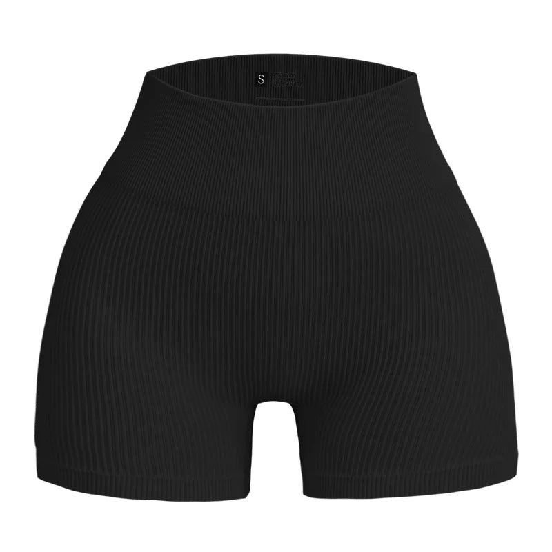 High-waisted Yoga Pant For Women, Designed To Lift And Shape, Tight-fitting With Solid Color And Ribbed Texture, Sports  Shorts