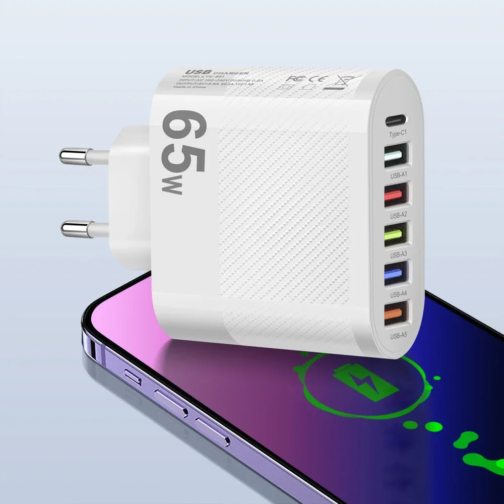 3.1A 5 Ports USB Charger PD Fast Charging Adapter For iPhone Xiaomi Samsung Mobile Phone EU/US/UK Plug Charge QC3.0 Wall Charger