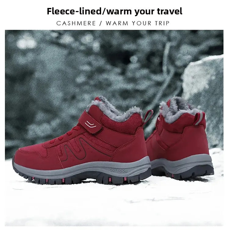 Winter High Top Snow Boots Men's Cotton Shoes Warm Fleece Lined Outdoor Anti-slip Casual Flats for Elderly And Middle-aged