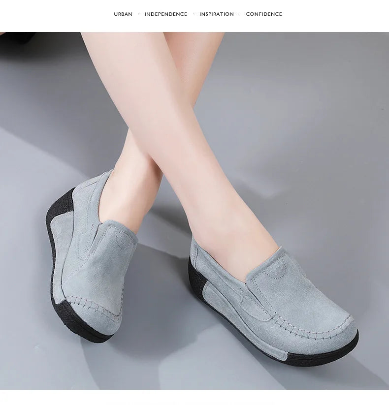 2022 Spring Autumn Women Flats Platform Loafers Ladies Genuine Leather Comfort Wedge Moccasins Orthopedic Slip On Casual Shoes