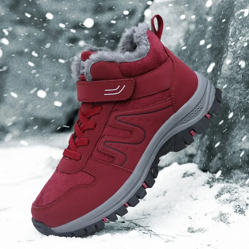 Winter High Top Snow Boots Men's Cotton Shoes Warm Fleece Lined Outdoor Anti-slip Casual Flats for Elderly And Middle-aged
