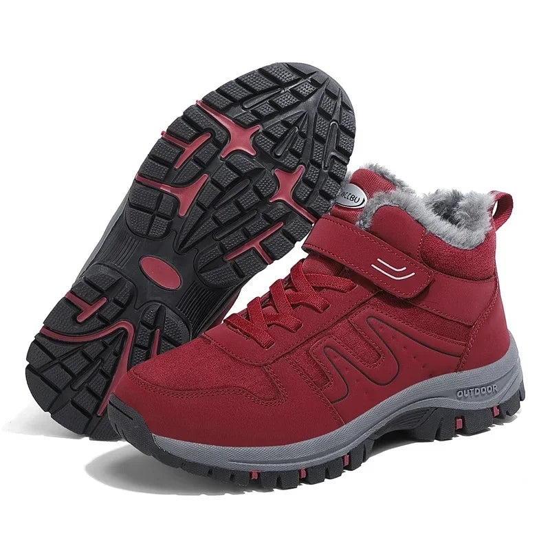 Winter High Top Snow Boots Men's Cotton Shoes Warm Fleece Lined Outdoor Anti-slip Casual Flats for Elderly And Middle-aged