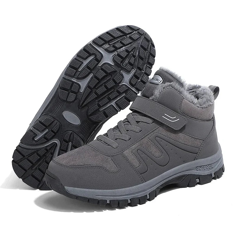 Winter High Top Snow Boots Men's Cotton Shoes Warm Fleece Lined Outdoor Anti-slip Casual Flats for Elderly And Middle-aged