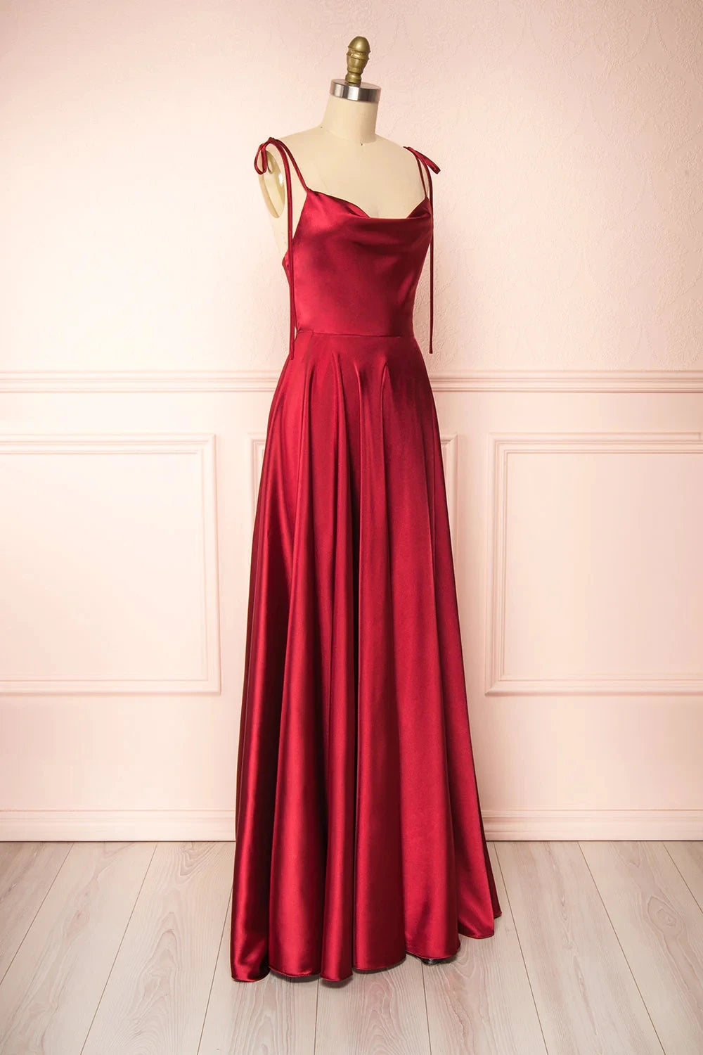 BABYONLINE Elegant Bridesmaid Dress Cowl Neck Adjusted Spaghetti Silky-satin Fabric A-line Silhouette Wedding Women Long Gown