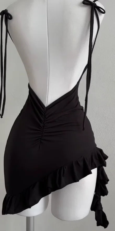 2025 popular European and American new dress with summer high-end feel Y2K sexy backless lace up spicy girl's hip hugging skirt