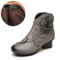 BEYARNE  Handmade Boots Flower Solid Color Womens Low Heel Genuine Leather Soft Short Boots Women Shoes Botas Mujer