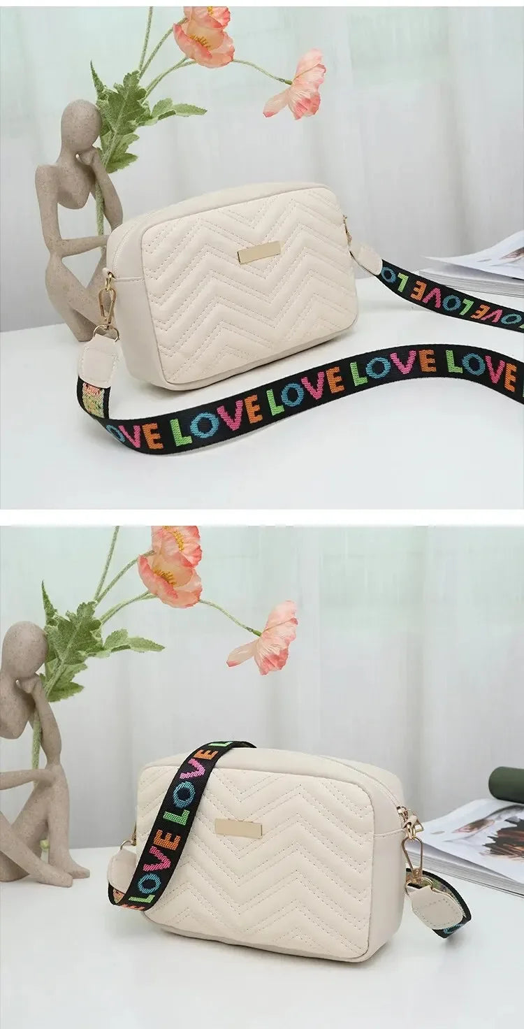 Embroidered PU Camera Bag, Small Square Shoulder Bag, Casual and Versatile