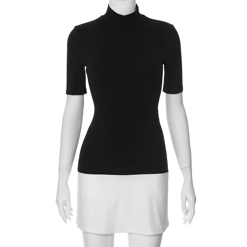 Contrast Color Bodycon Dress For Women Summer Clothing Turtleneck Vestidos Elegantes Para Mujer Half Sleeves Mini Streetwear Y2k