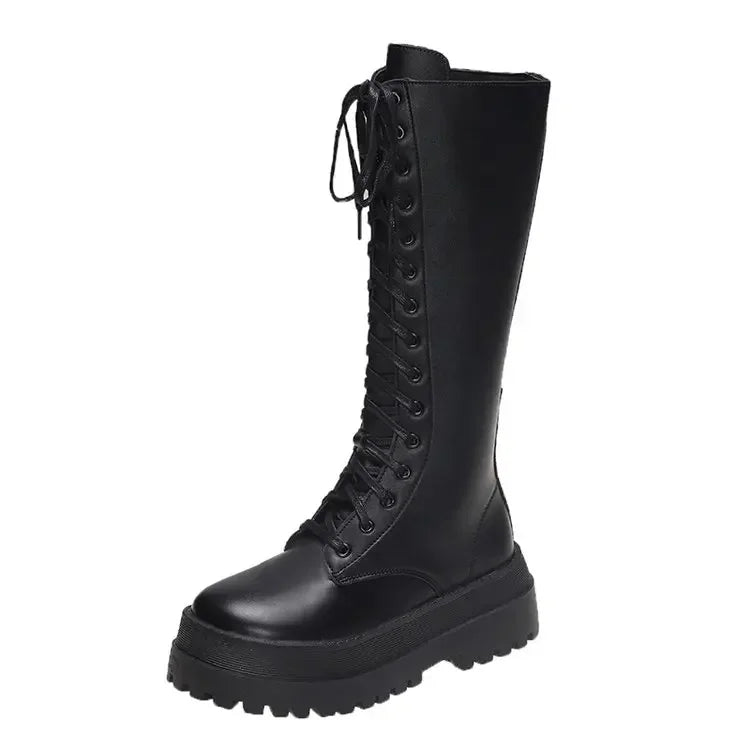2024 New Thicken Winter Knight Boots Women Knee High Long Square Heel Boots Retro Thick Motorcycle Boots Black White Botas Mujer