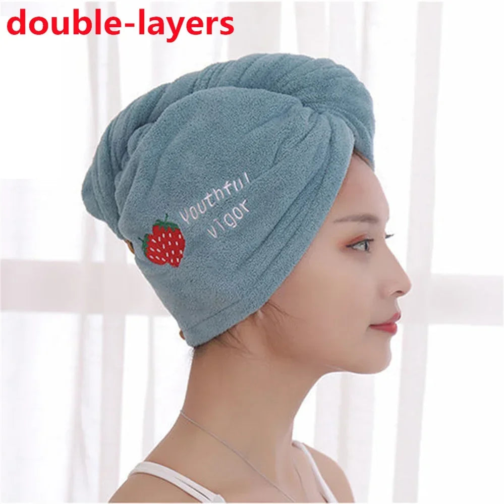 Coral plush thick dry hair cap cartoon embroidery absorbent triangle cap women's bath cap absorbent dry hair towel