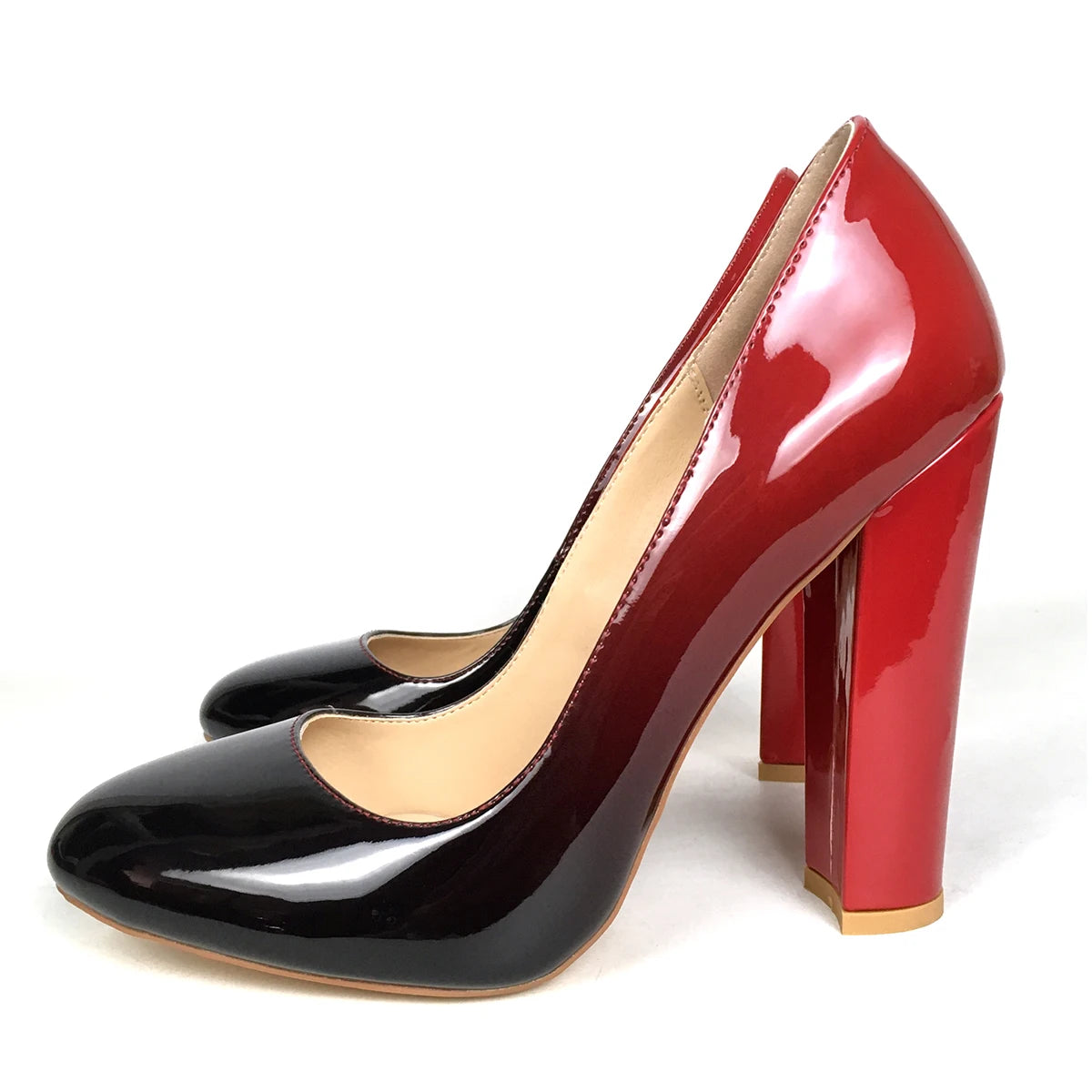 Women Patent Round Toe Block Heel High Heel Pumps Office Work Shoes Multi-color