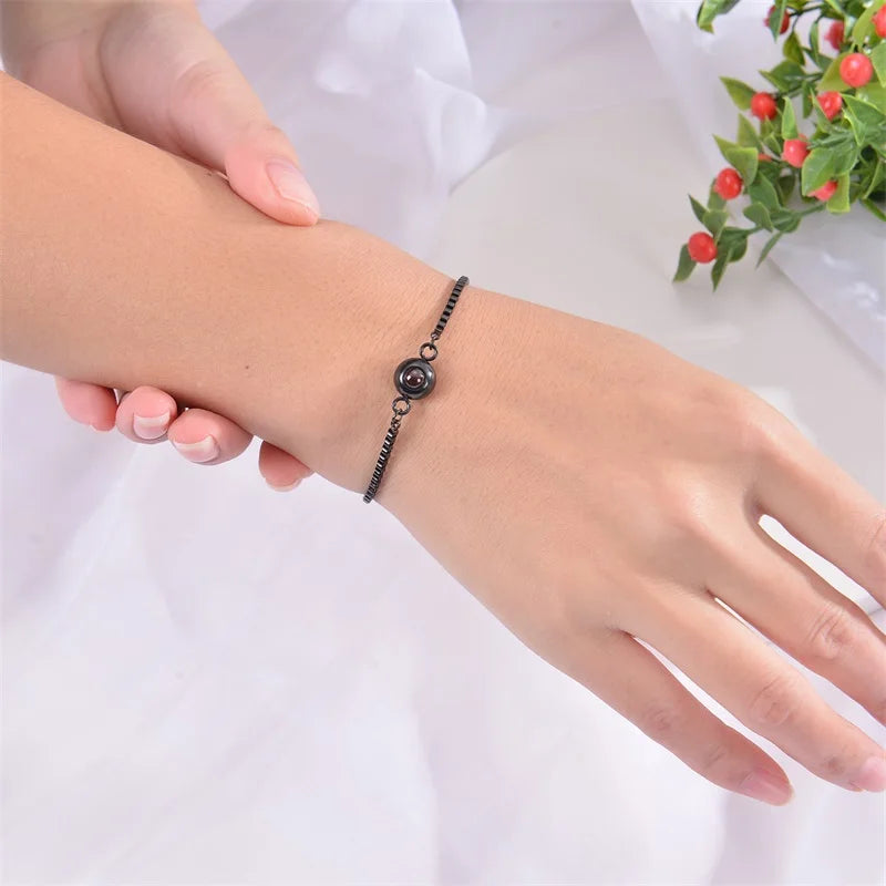 Custom Photo Bracelet Personalized Projection Bracelets with Picture Inside 100 Languages I Love You Stainless Steel Bracelet