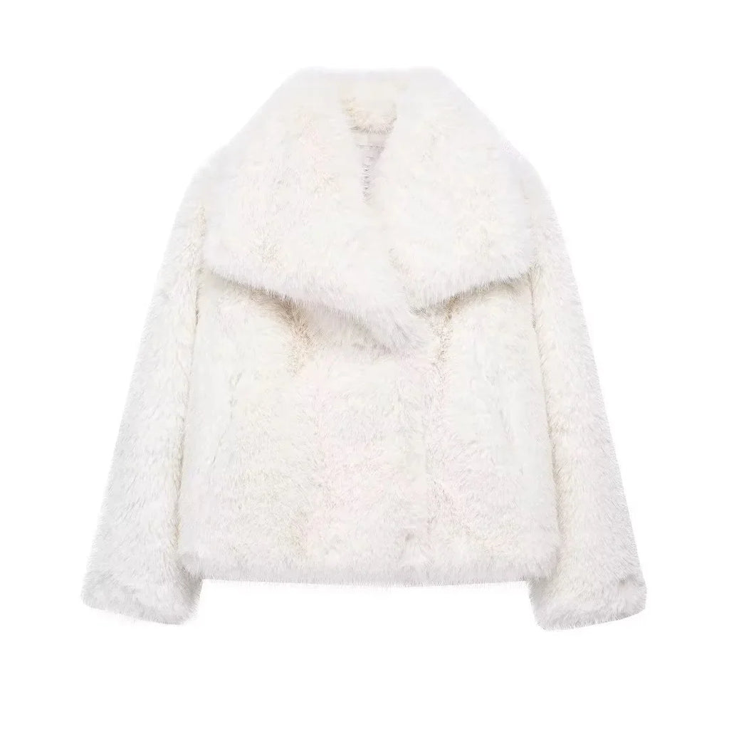 KONDALA 2026 Spring Summer Casual Faux Fur Brown Women Warm Jackets Valentine‘s Day Turn Down Collar Oversized Elegant Coats