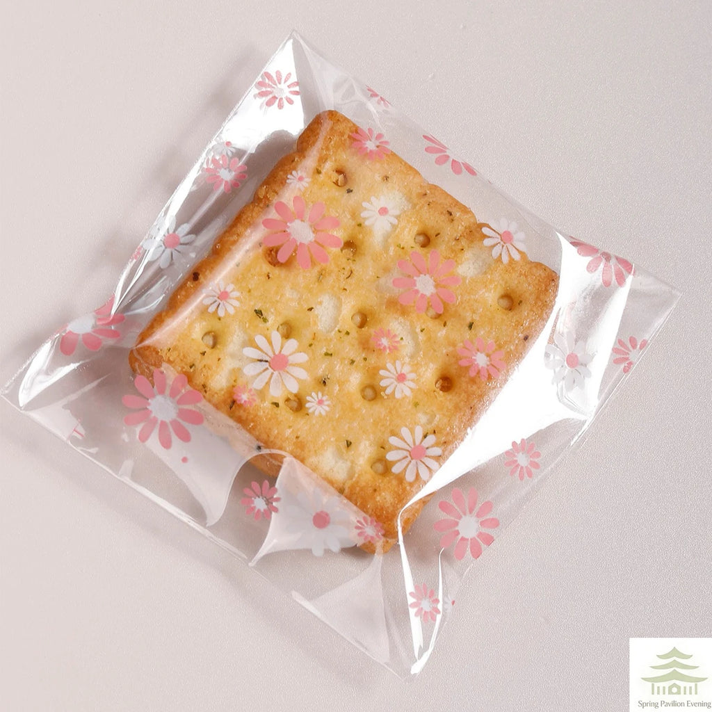 100pcs Plastic Packing Bags Flower Self-Adhesive Bags for Biscuits Candy Cookies Jewelry Gift Packaging