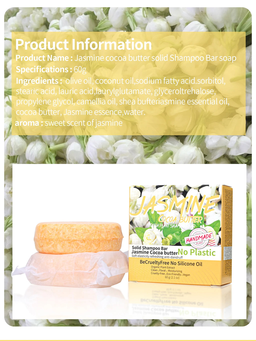 Jasmine Scented Handmade Shampoo Solid Shampoo Stick Plant Essential Oil Soap Oil Control And Refreshing Soap