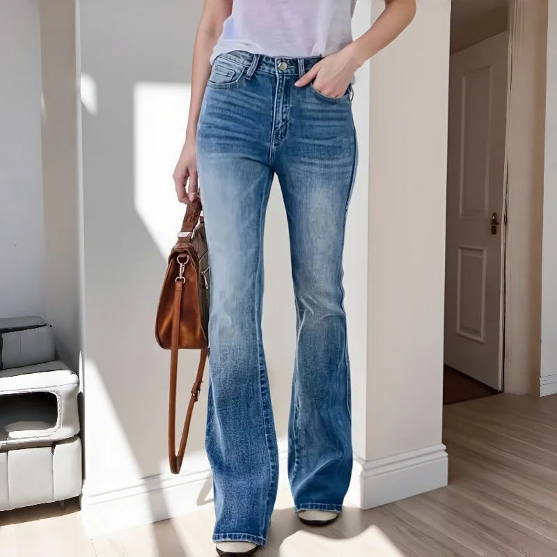Flared Pants Womens Jeans Straight Leg High Waist Slim Fit Denim Trousers for Women Fashion Flare Bottom Ladies