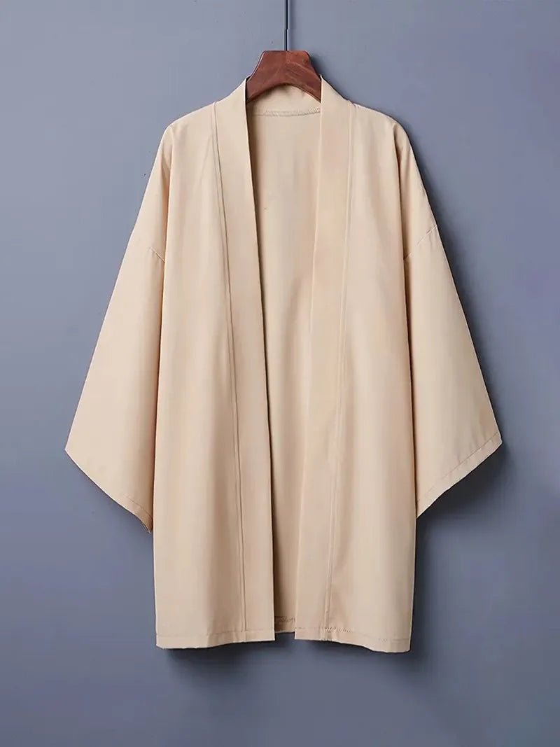 2024 New Men's Long Solid Color Japanese Kimono Poncho Summer Casual Loose Women's Yukata Haori Beach Black Hiyoshi Shirt Jacket