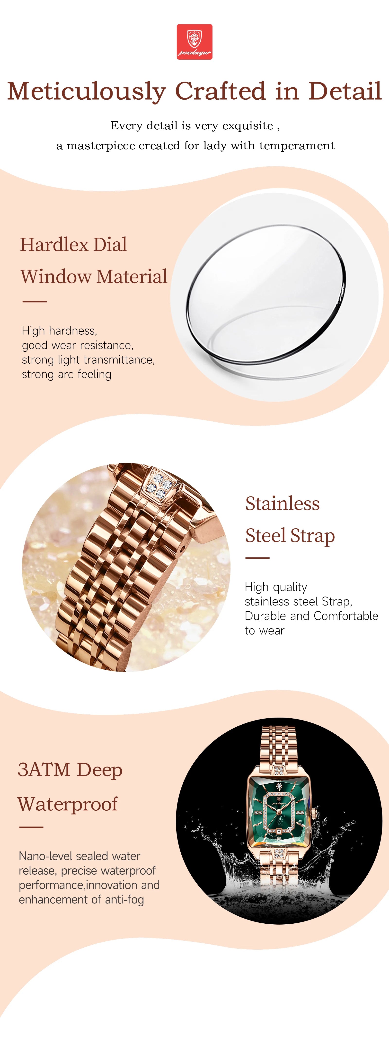POEDAGAR Luxury Woman Watch Waterproof Date High Quality Casual Ladies Wristwatch Stainless Steel Quartz Elegant Women's Watches