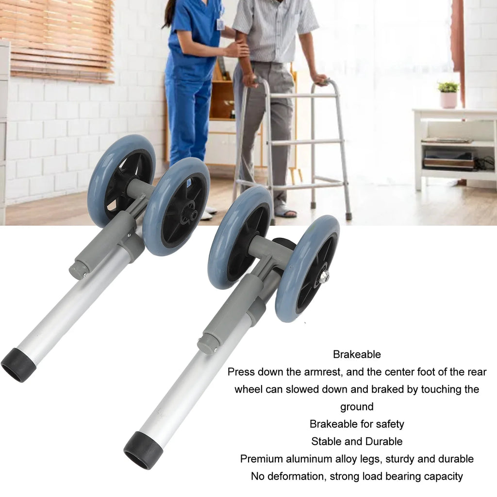 1 pair Walker Wheels Walker Wheels Adjustable Height Replacement Walker Feet Caster with Brake Wheel for Seniors Disabled People