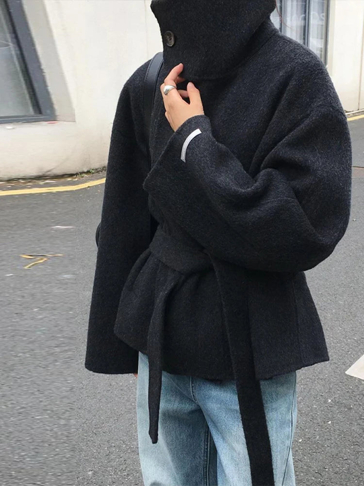 Stand Collar Women Spring Woolen Coats Single Breasted Loose Female Long Sleeve Jacket  Fashion Office Lady Street Short Coat