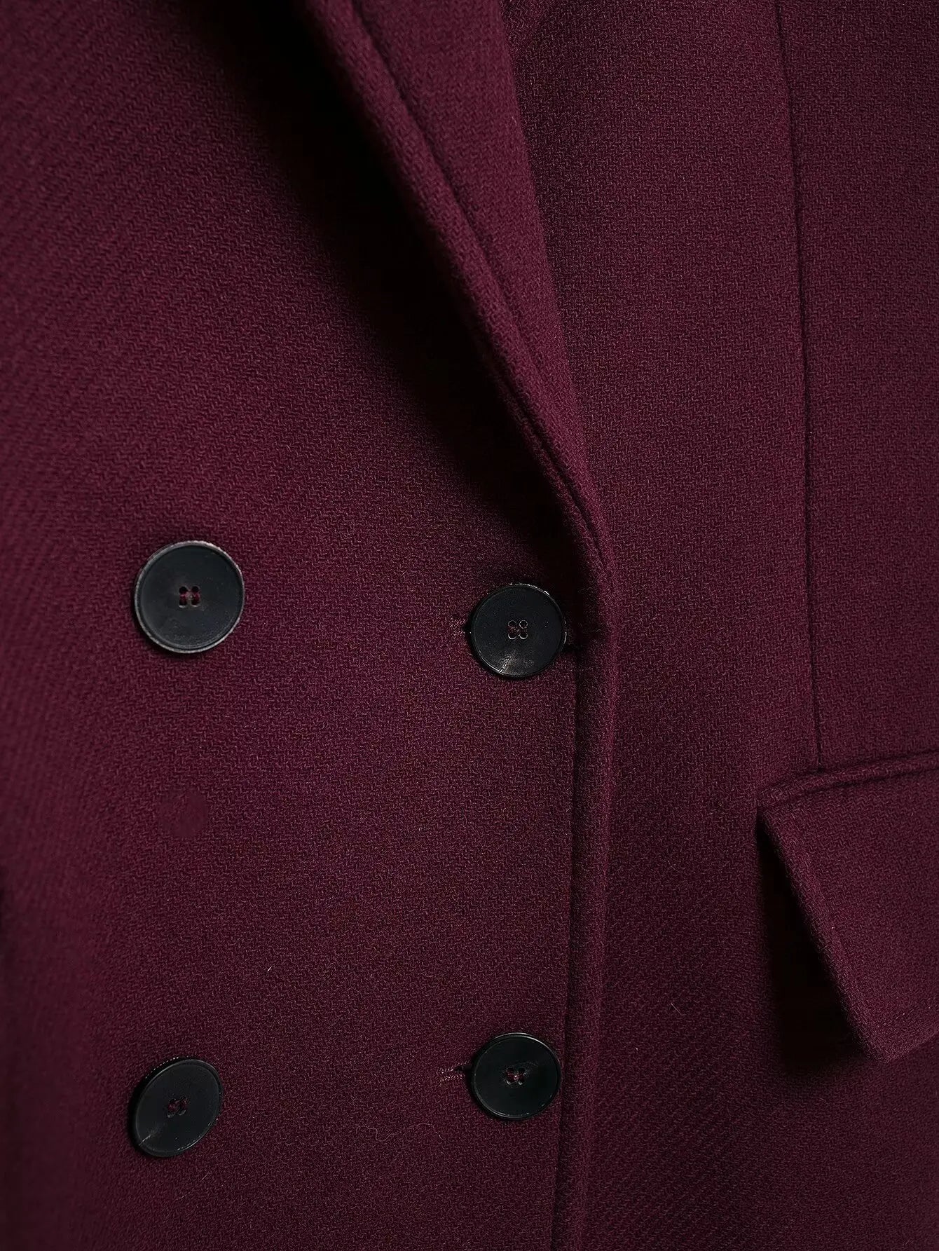 HH Women Fashion Burgundy Coat Double Breasted Long Sleeve Lapel Blends Jacket Autumn Winter High Street Outerwear