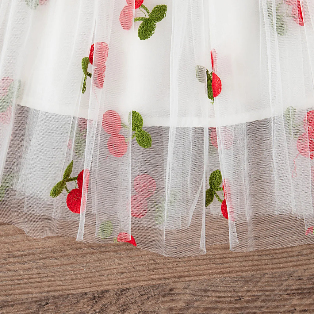 Summer New Girls' Dress Halter Small Flying Sleeve Embroidery Pattern Wings Sweet Princess Dress Mesh Princess Dress