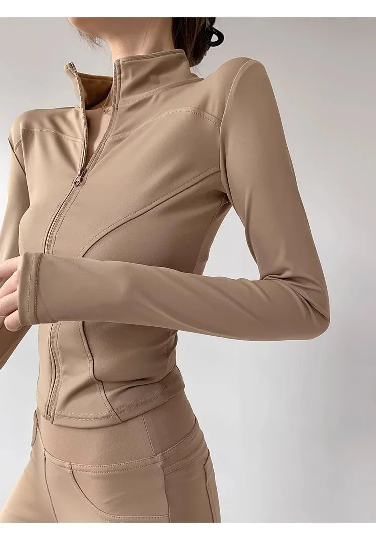 S-3XL Sun Quick Drying Sports Coat Women's Tight Top Yoga Jacket Long Sleeve Zipper Jacket Running Fitness Women's Jacket