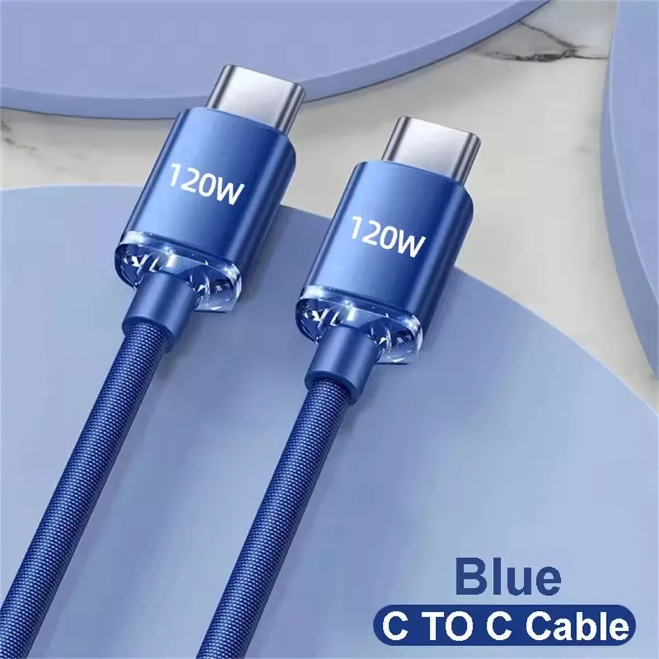 120W Cable Super Fast Charging USBA To Type C To USBC Cable PD USB C Quick Charge Data Cord For iPhone Xiaomi OPPO Samsung