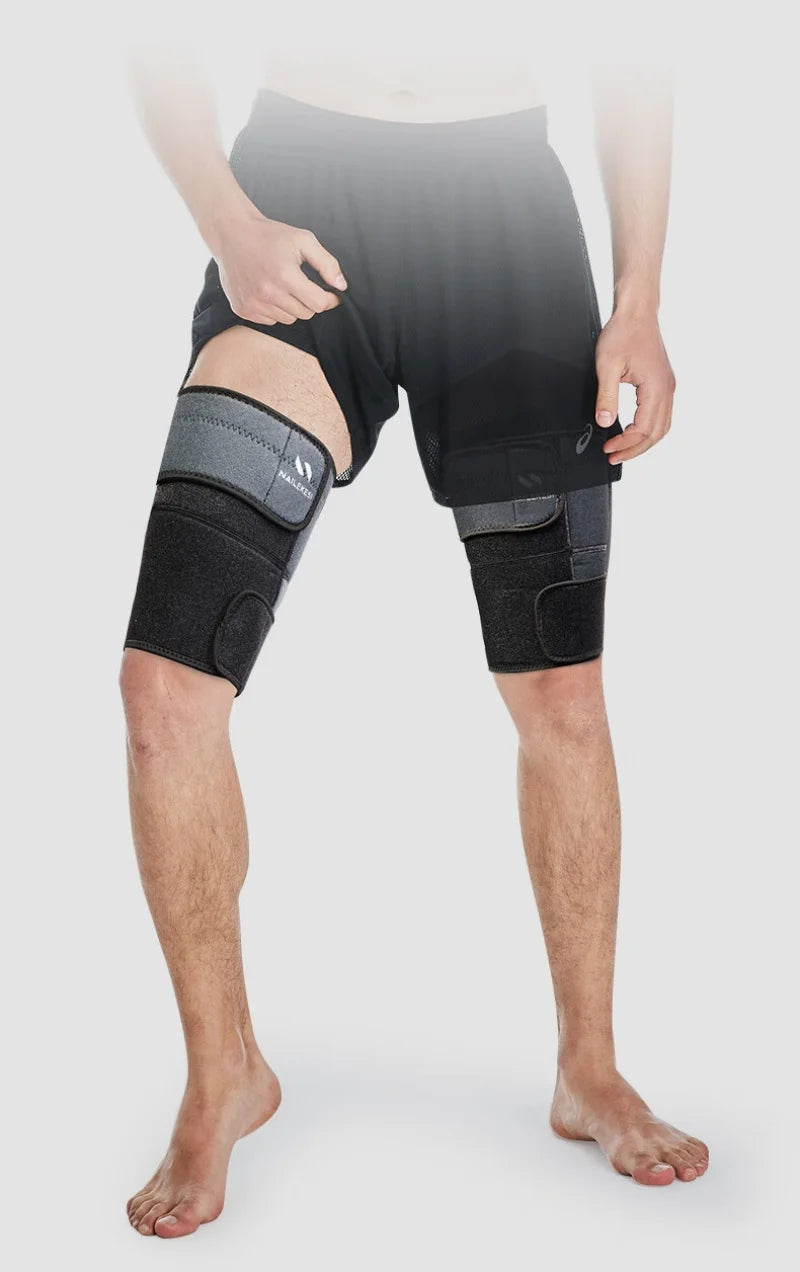 2PCS Thigh Wraps Support, Adjustable Compression Neoprene Thigh Sleeve Upper Leg Brace for Women Men Groin Muscle, Quadriceps