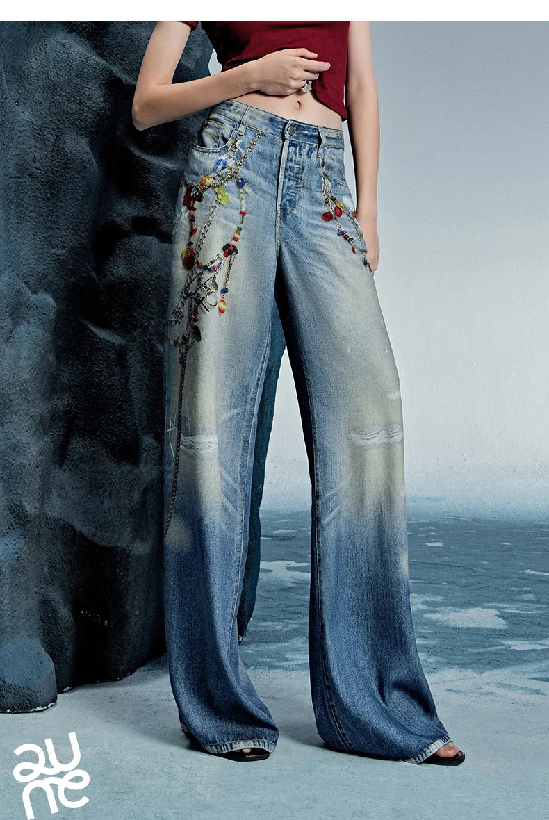 TOYOUTH Women Denim Jean 2025 Spring New Long Pants 8518053