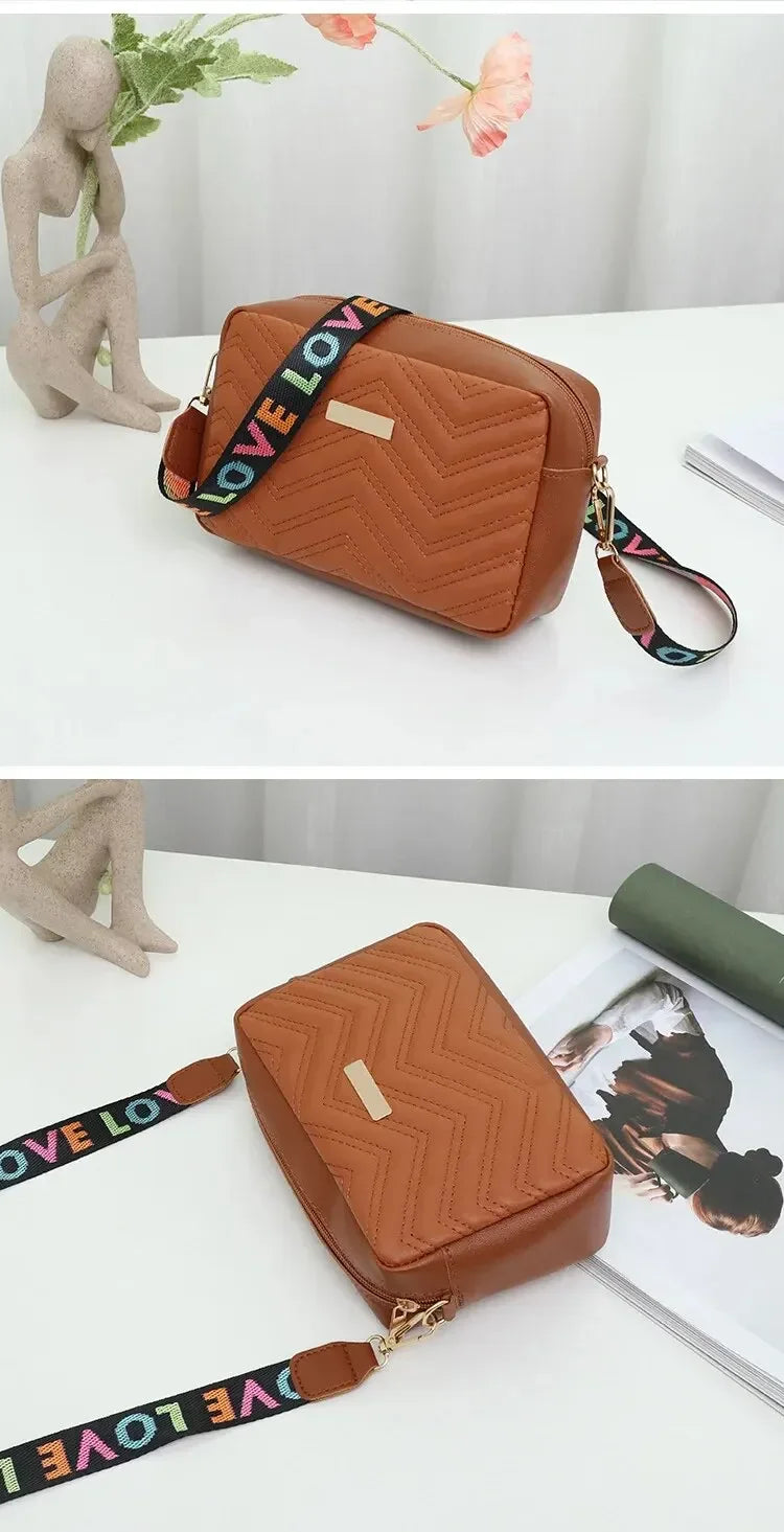 Embroidered PU Camera Bag, Small Square Shoulder Bag, Casual and Versatile