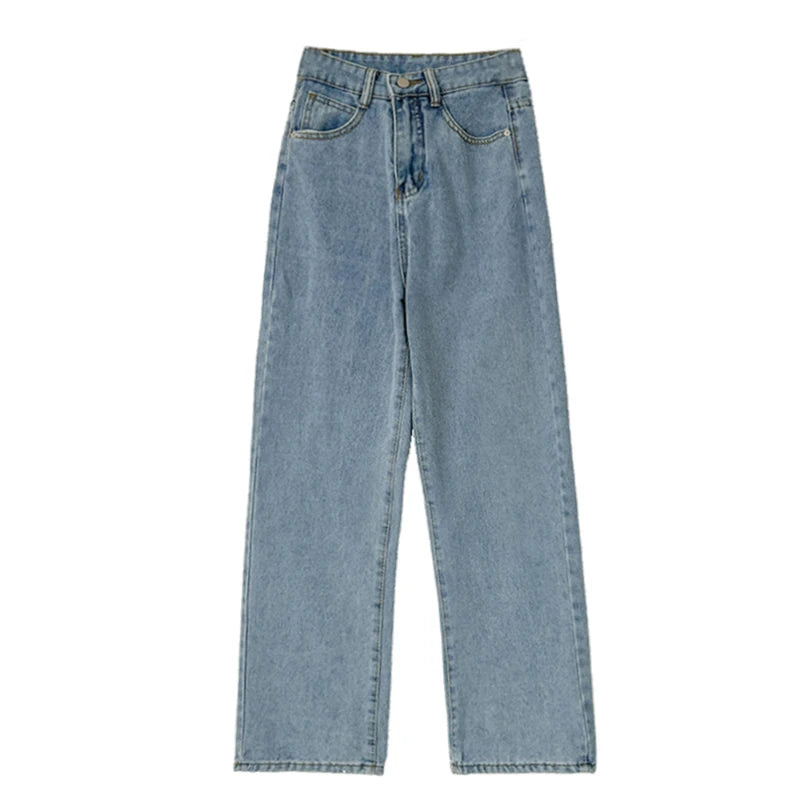 Woman Vintage Wide Leg Jeans Girls High Waist Pants Female Fashion Black Black Grey Retro Blue Light Blue Pink Denim Trousers