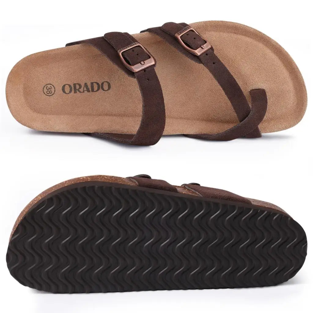 Shevalues Women Sandals Fashion Casual Cork Slippers Comfort Flats Slides With Adjustable Buckle Female Thick Sole Home Shoes
