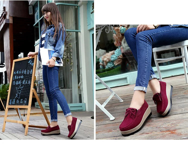 Fashon Green Suede Shoes of Women 2025 Spring Platform Leather Flats Slip on Sneakers Designer Tassel Fringe Loafer Moccasins