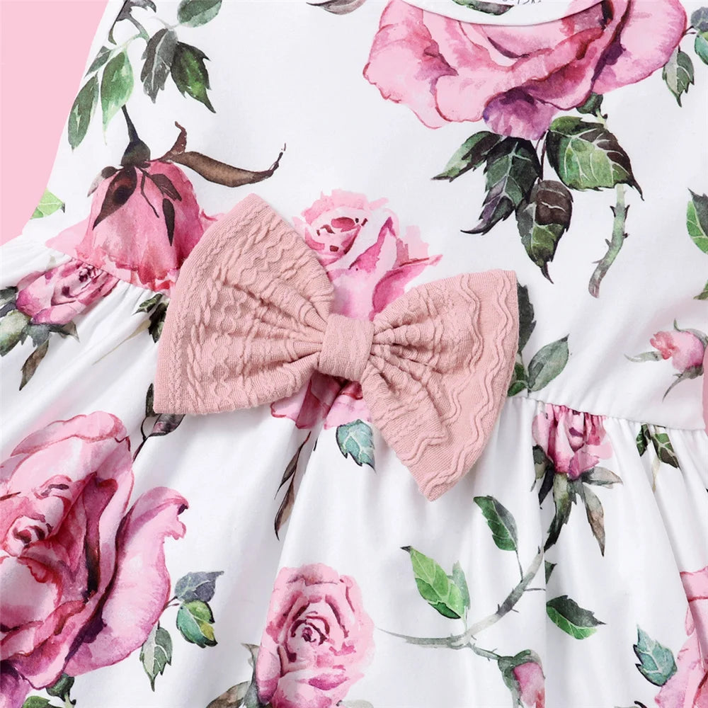 0-3 Years Toddler Baby Girl 2PCS Dress Set Plain Color Ribbed Overcoat+Floral Sleeveless Dress Fashion Lovely Style Party Wear
