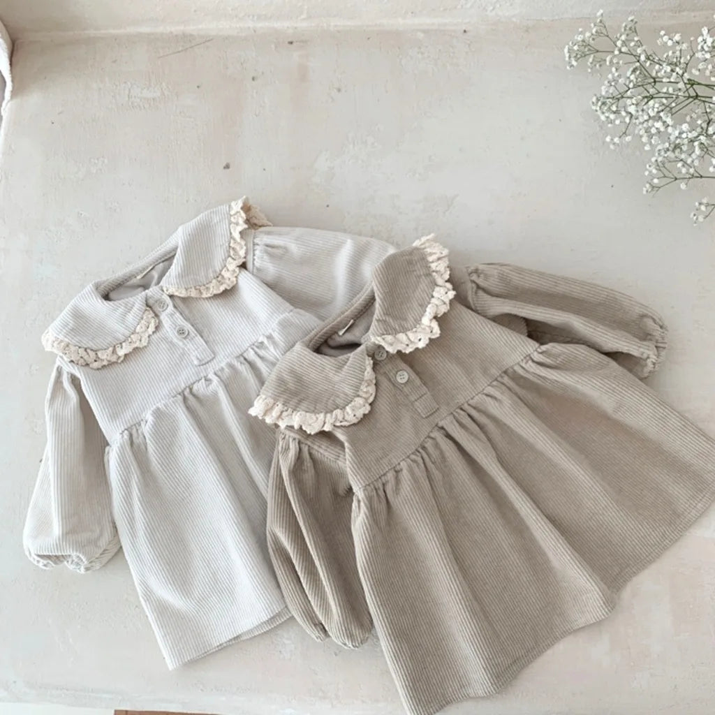 Spring Toddler Girl Dress Peter Pan Collar Full Sleeve Corduroy Dress for Kids