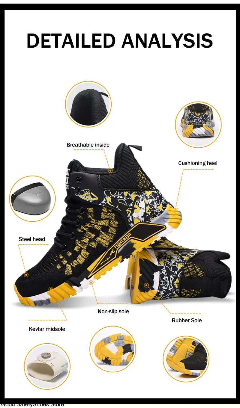 Work Safety Boots Men Work Shoes Steel Toe Safety Shoes Men lightweight Indestructible Boots Anti-puncture Work Sneakers Male
