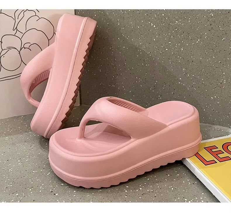 Bebealy Deep Heels Women's Slippers Summer Platform Home Slippers Soft Beach Slippers Outdoor Thick Sole Non-slip Cloud Slippers