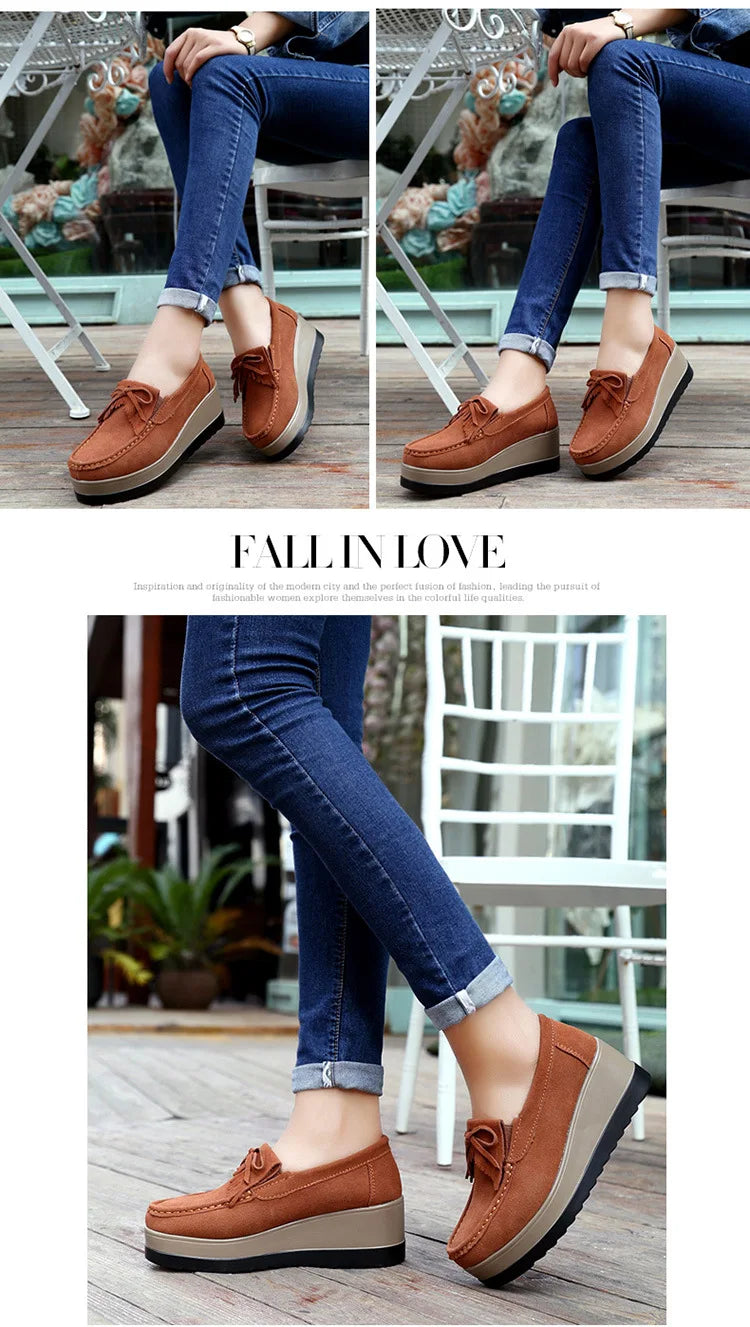 Fashon Green Suede Shoes of Women 2025 Spring Platform Leather Flats Slip on Sneakers Designer Tassel Fringe Loafer Moccasins