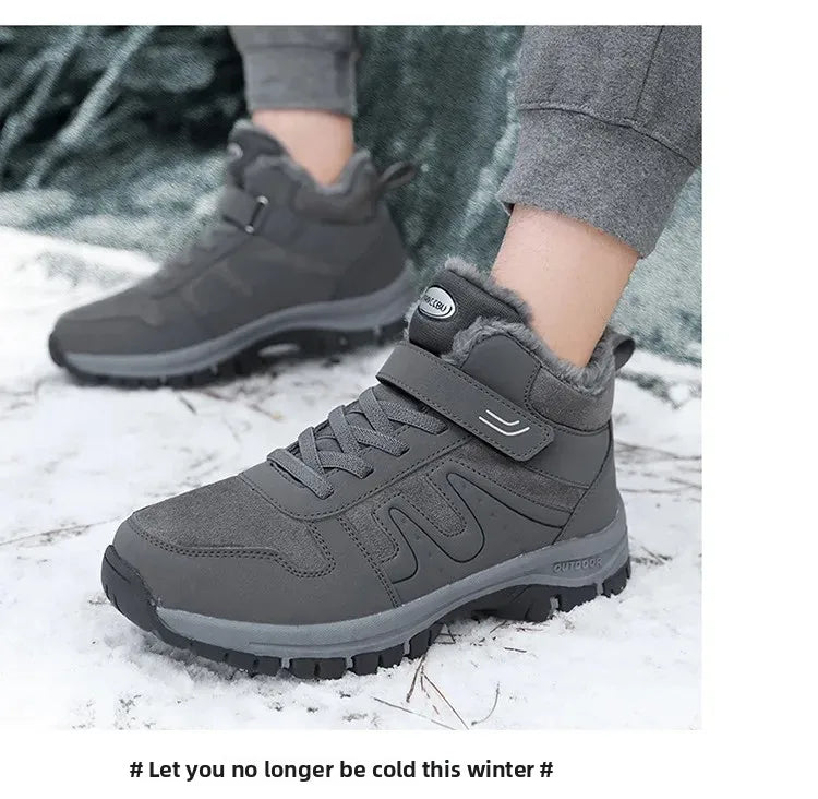 Winter High Top Snow Boots Men's Cotton Shoes Warm Fleece Lined Outdoor Anti-slip Casual Flats for Elderly And Middle-aged