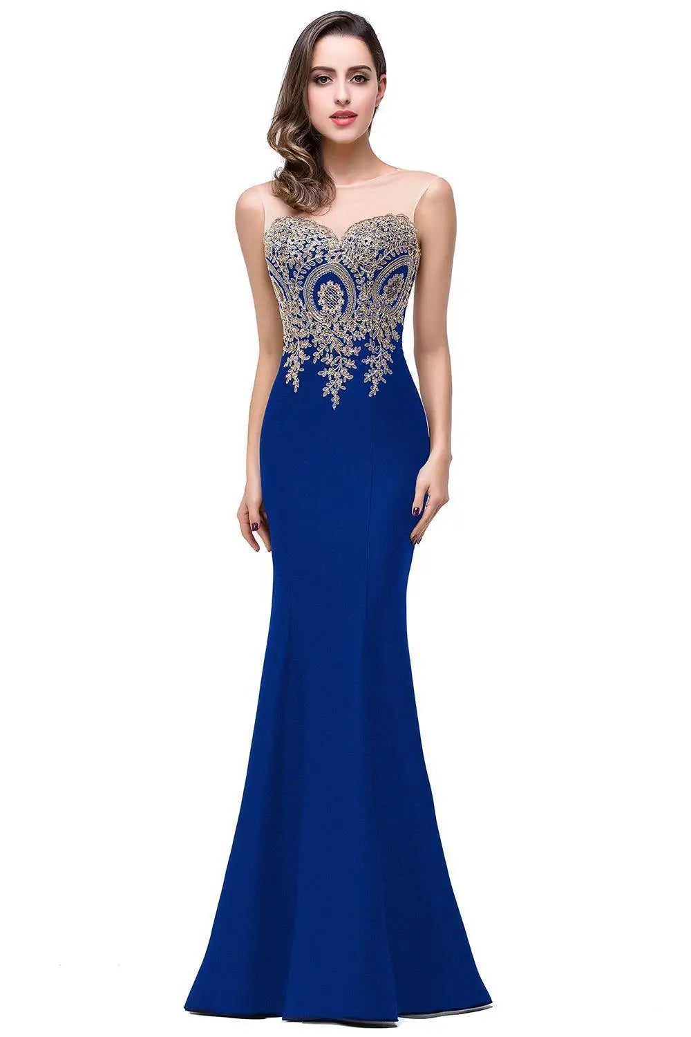 BABYONLINE Golden Appqulies Bridesmaid Dresses for Women Maxi Floor Length Mermaid Gowns Elegant Sweetheart Illusion Summer