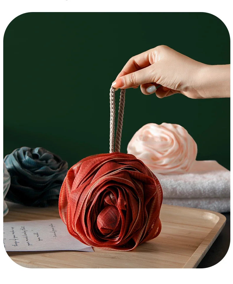 Fast Foaming Lightweight Rose Shower Ball Wash Scrub Sponge for Bathroom Super Soft Large Non-Scattered Ball Flower Bath Rub
