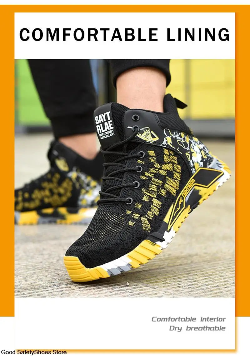 Work Safety Boots Men Work Shoes Steel Toe Safety Shoes Men lightweight Indestructible Boots Anti-puncture Work Sneakers Male