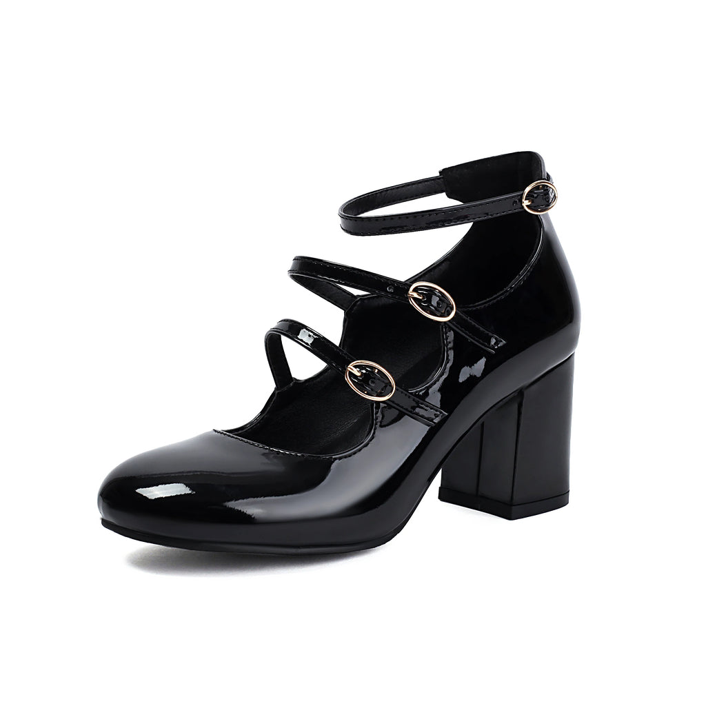 Pu High Heels Square Heel MARY JANES Square Toe Casual 2024 High Quality Ladies Shoes Buckle Strap Solid Fashion Pumps