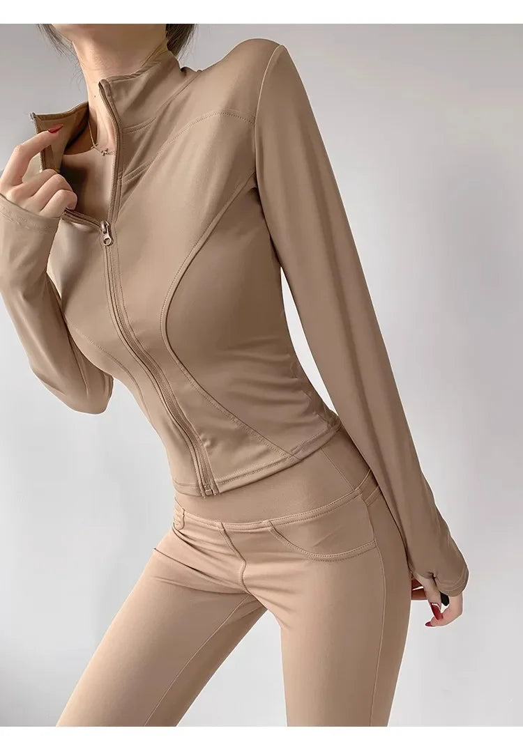 S-3XL Sun Quick Drying Sports Coat Women's Tight Top Yoga Jacket Long Sleeve Zipper Jacket Running Fitness Women's Jacket