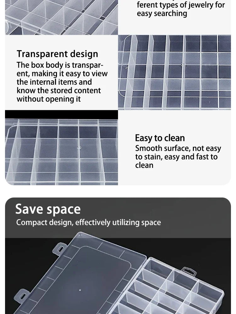 24-Grid Transparent Storage Boxes - Multi-Purpose Organizer for Hardware Buttons, Fishing Gear, Jewelry, Accessories & Stationer
