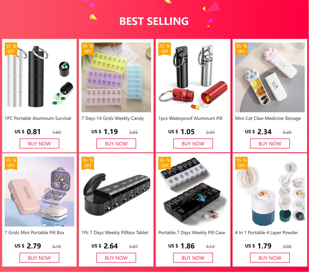 Portable 2-in-1 Pill Box with Pill Cutter for Cutting Small Pills or Large Pills in Half & Quarter Travel Pill Organizer Case