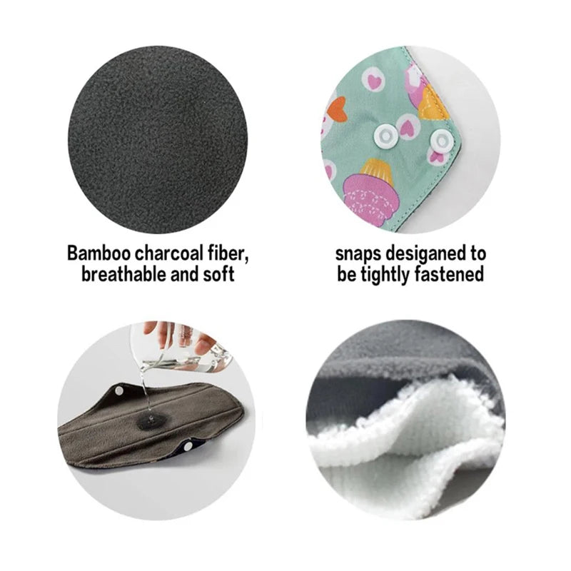 10pcs Reusable Menstrual Pads Female Breathable Heavy Flow Bamboo Charcoal Washable Sanitary Napkins Women cloth sanitary napkin