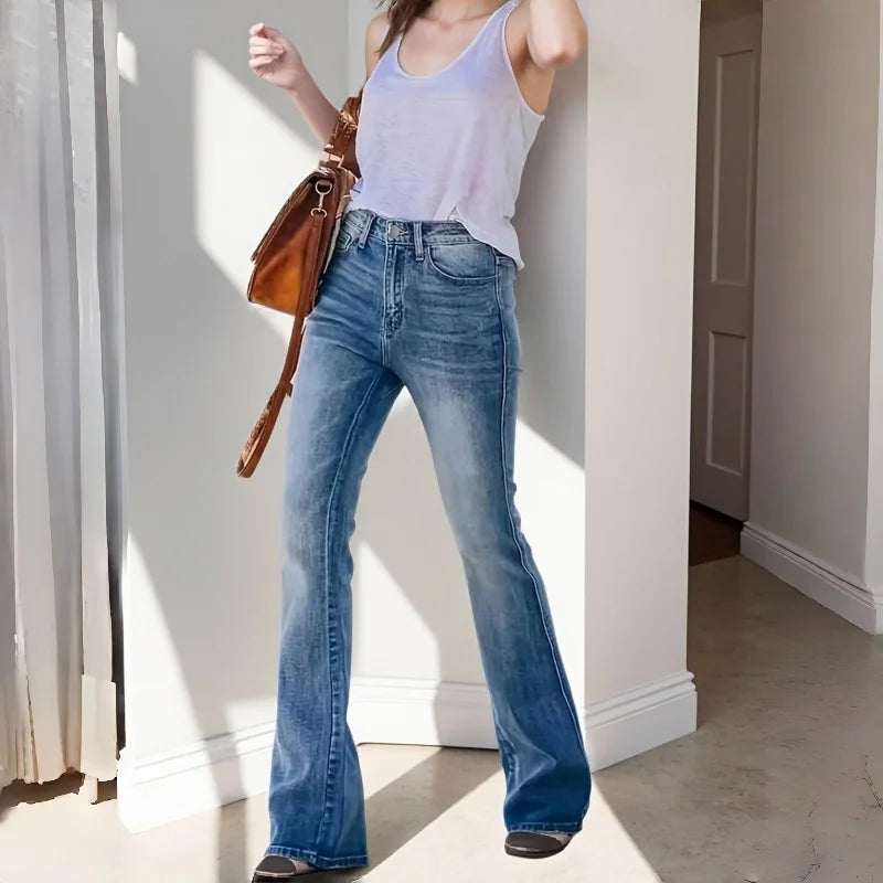 Flared Pants Womens Jeans Straight Leg High Waist Slim Fit Denim Trousers for Women Fashion Flare Bottom Ladies